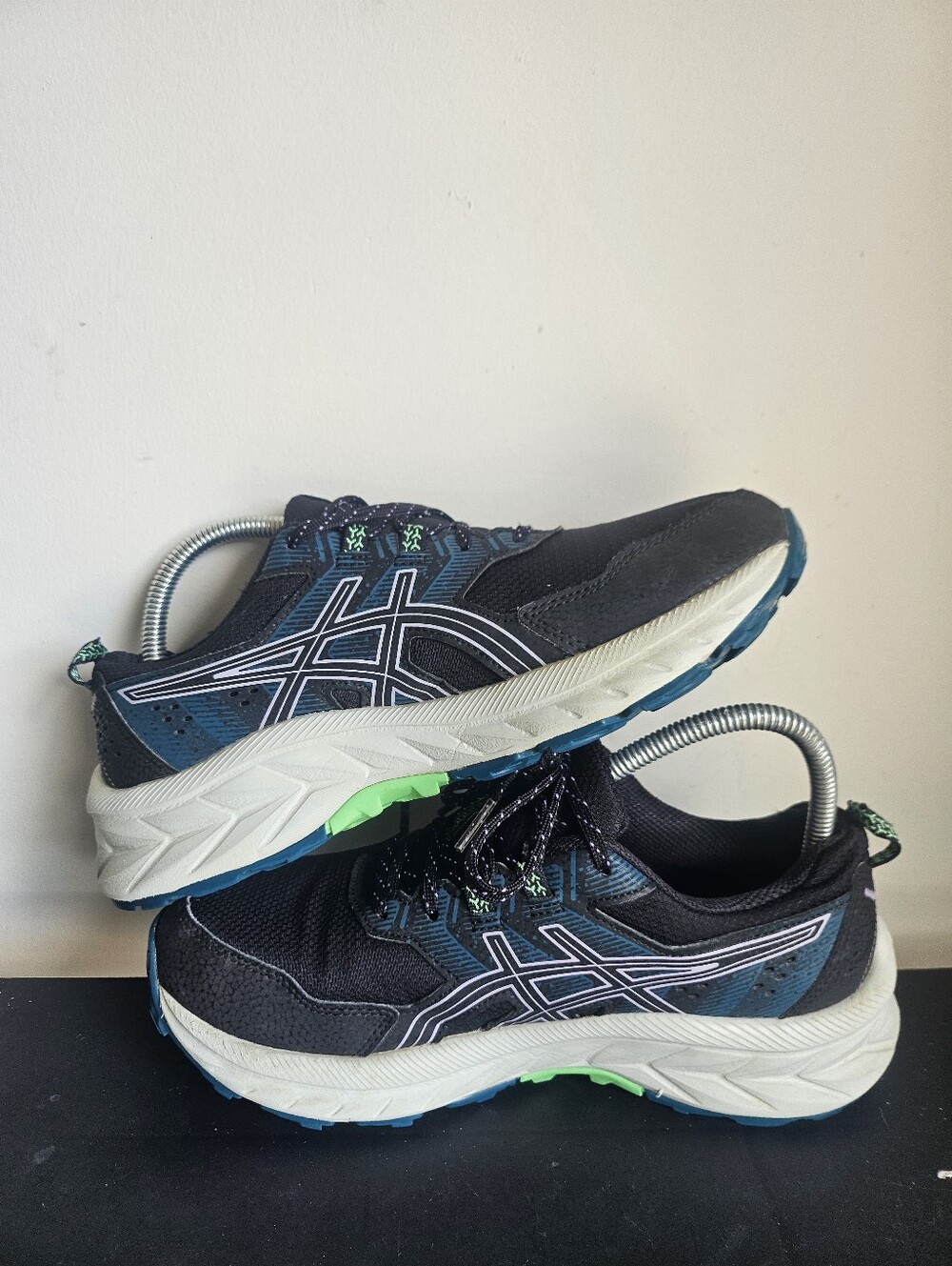 Men's Or Women's Black & Blue Running Shoes with Green Accents